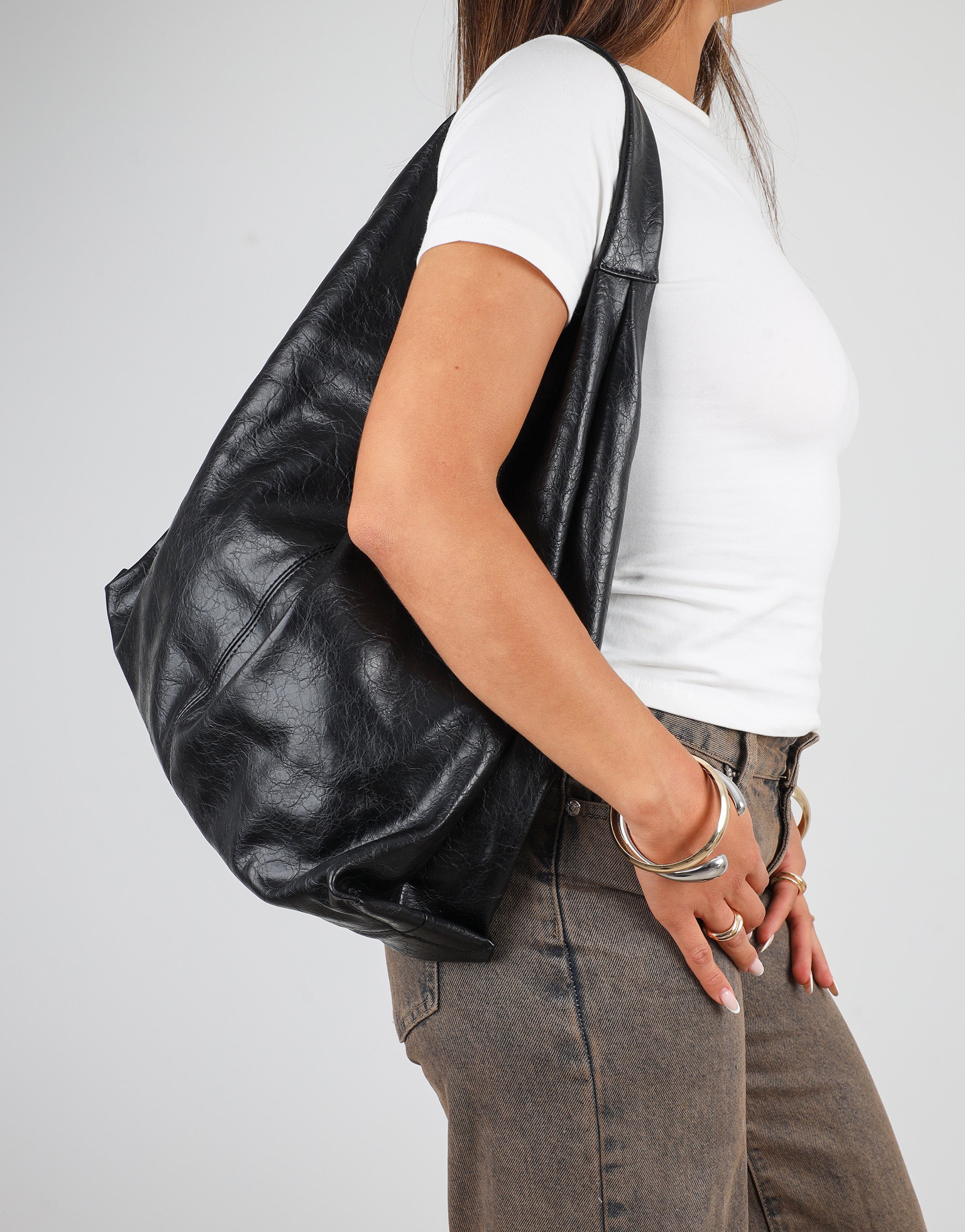 Abina Black Soft Hobo Shoulder Bag