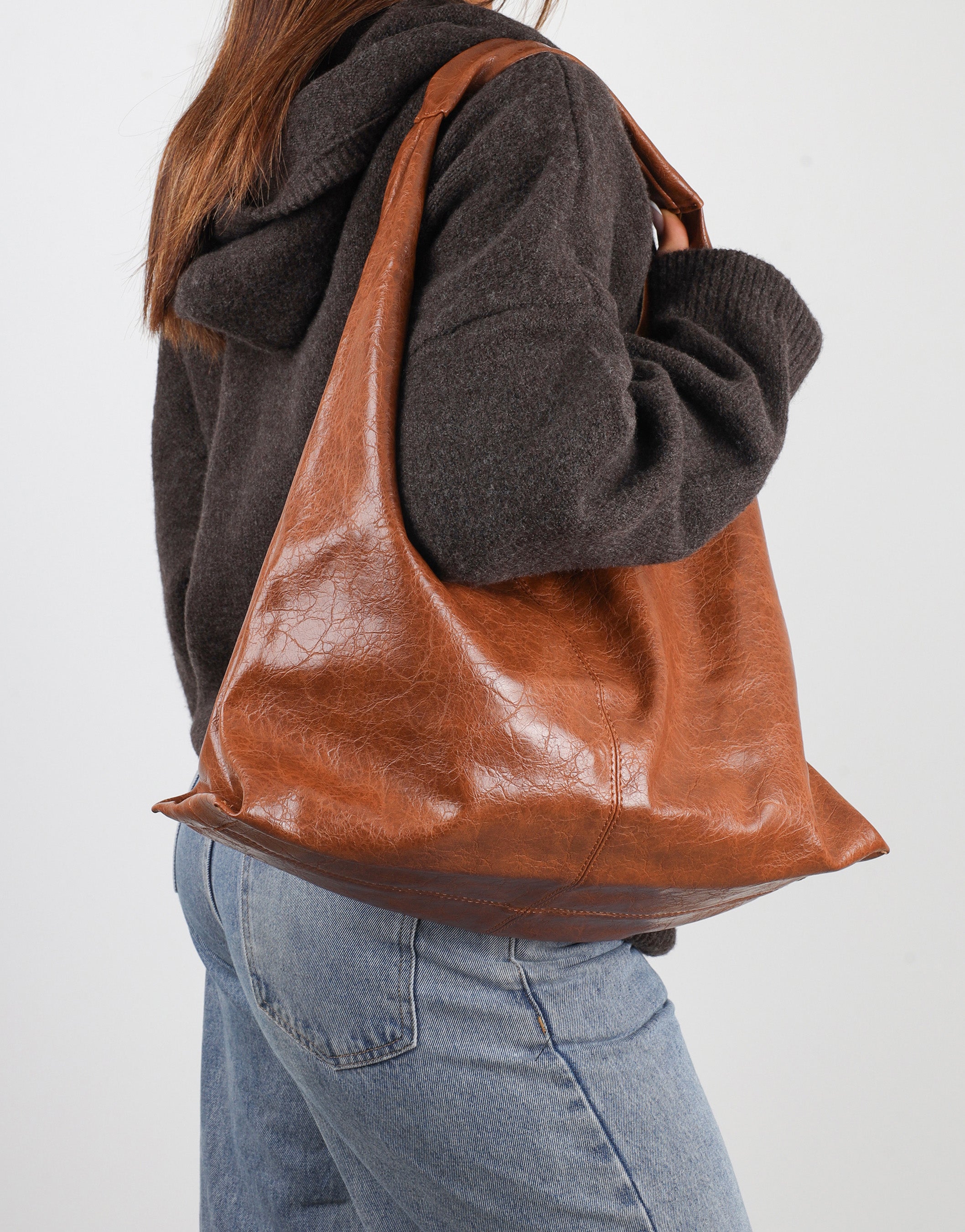 Abina Dark Tan Soft Hobo Shoulder Bag