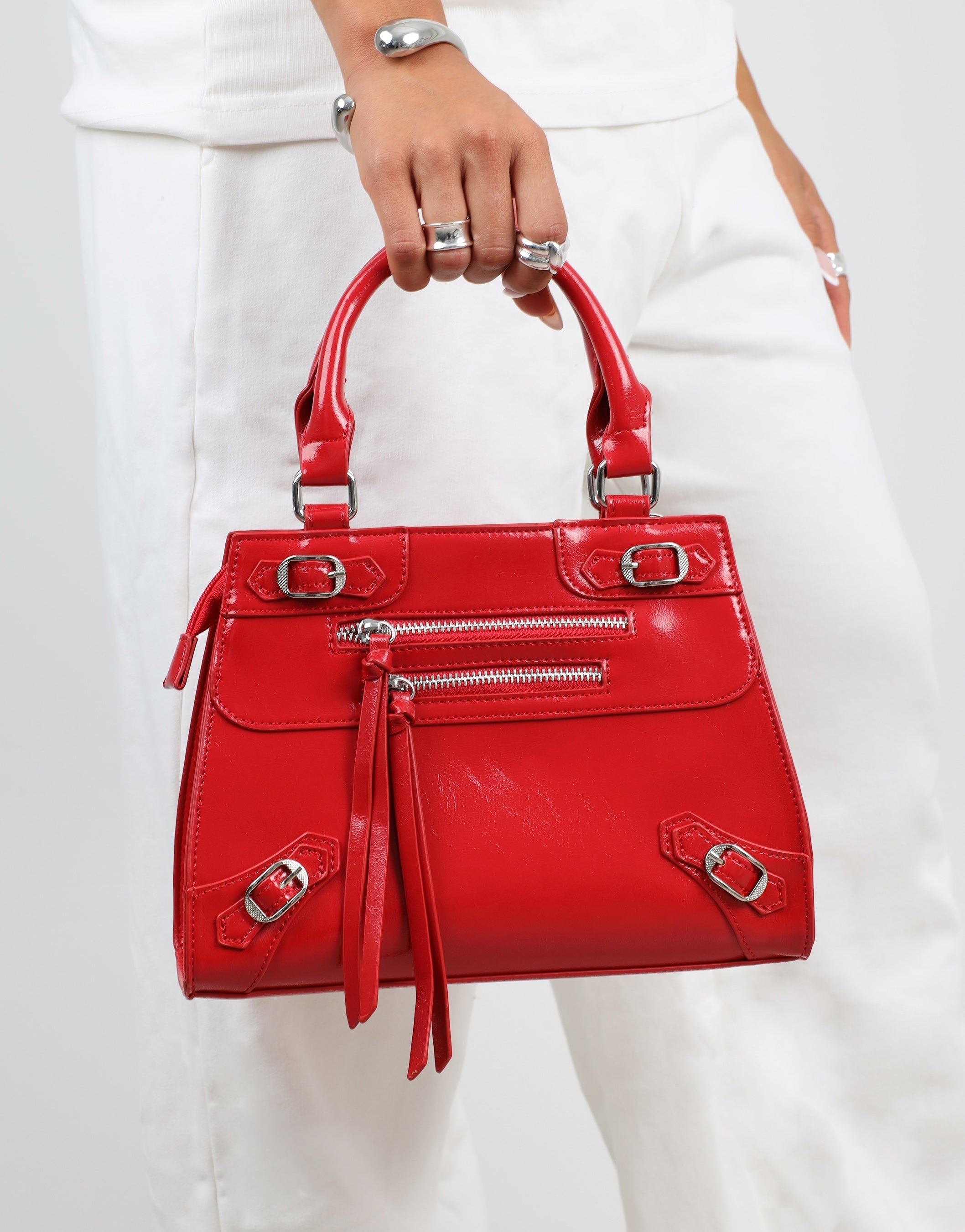 Adina Red Stud Detail Handbag