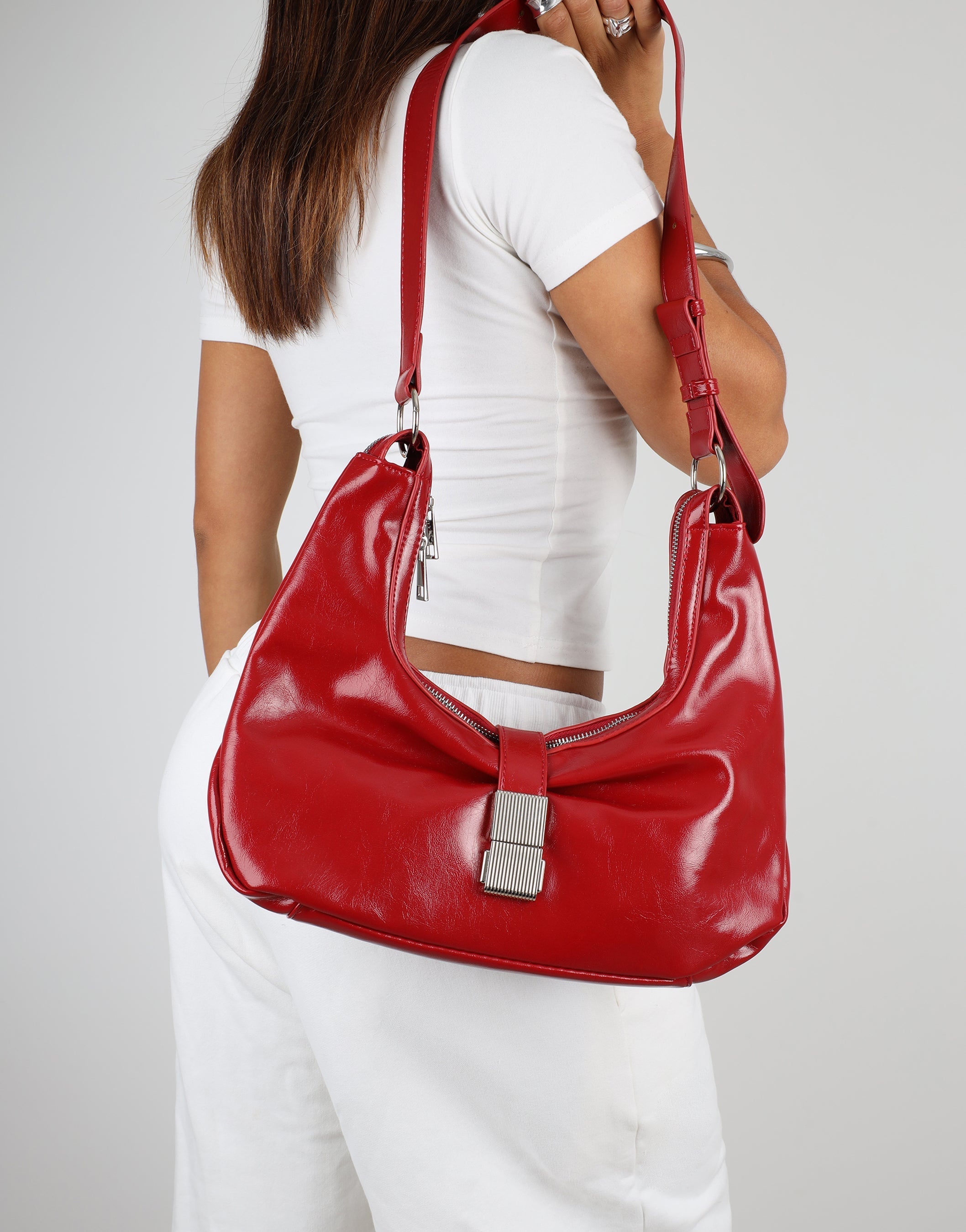Asher Red Buckle Detail Shoulder Bag
