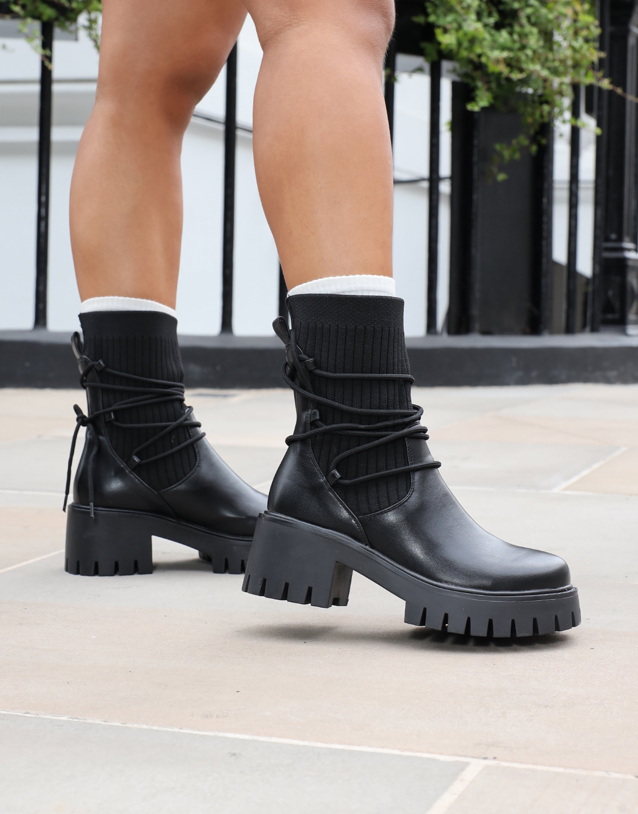 Bance Black Chunky Lace Detail Boots
