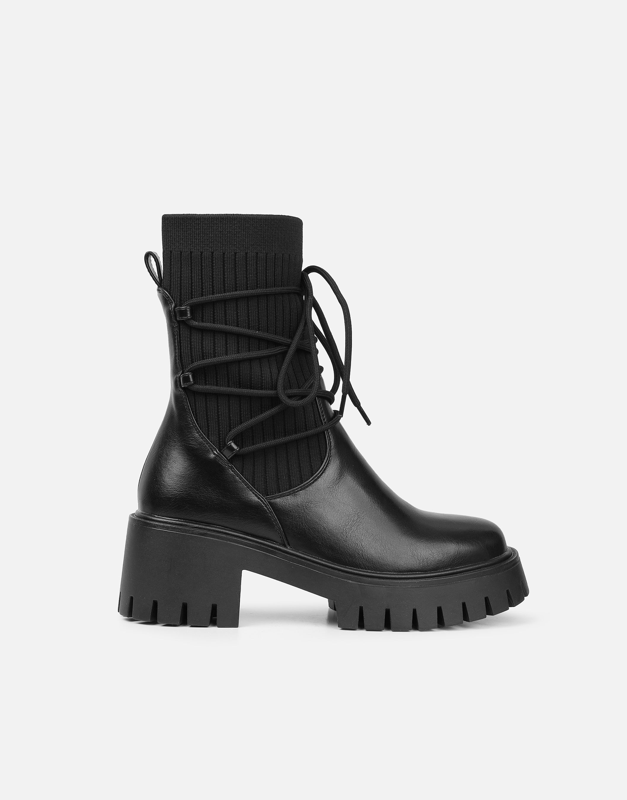 Bance Black Chunky Lace Detail Boots