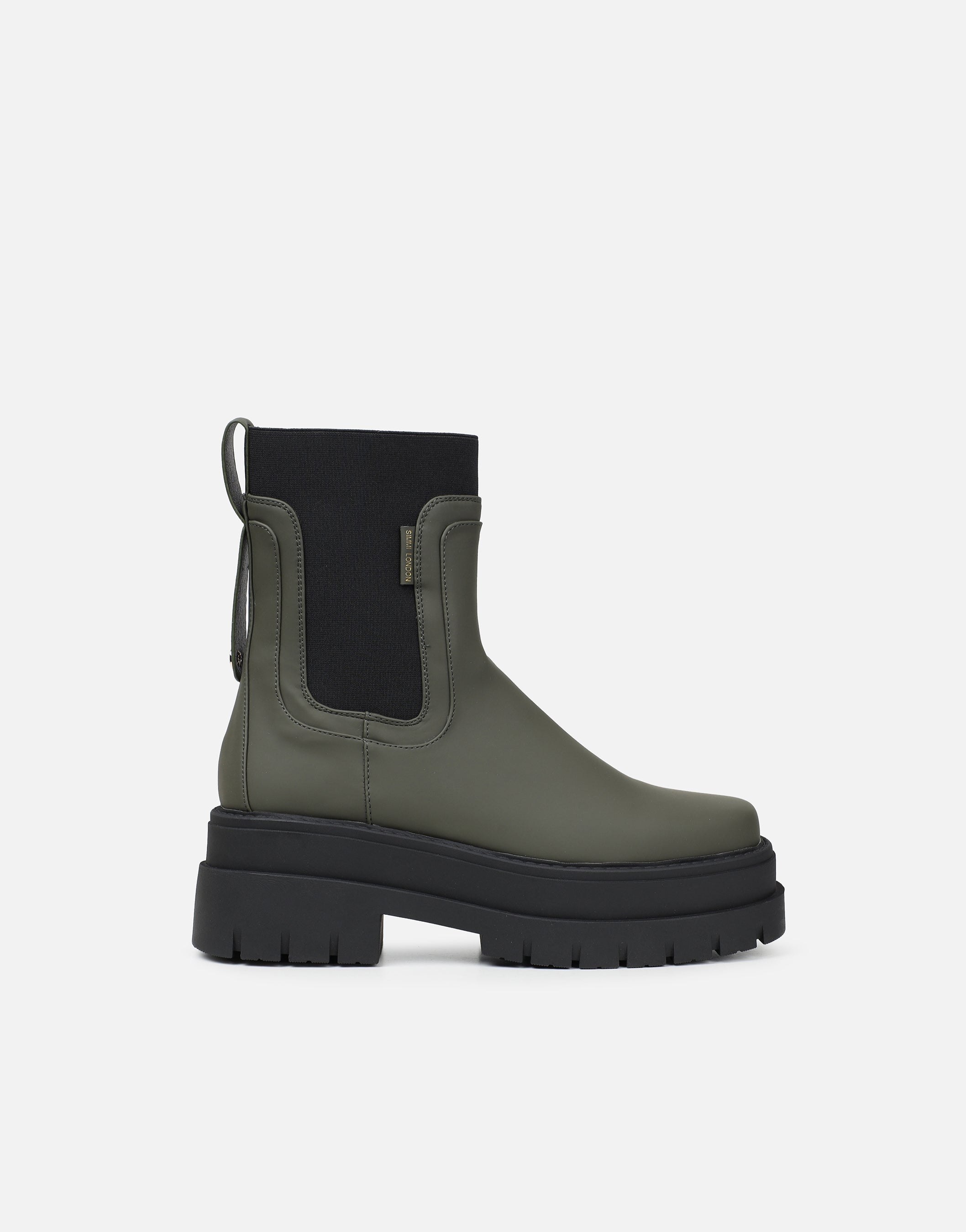 Ansel Khaki Rubberized Contrast Chunky Chelsea Boots