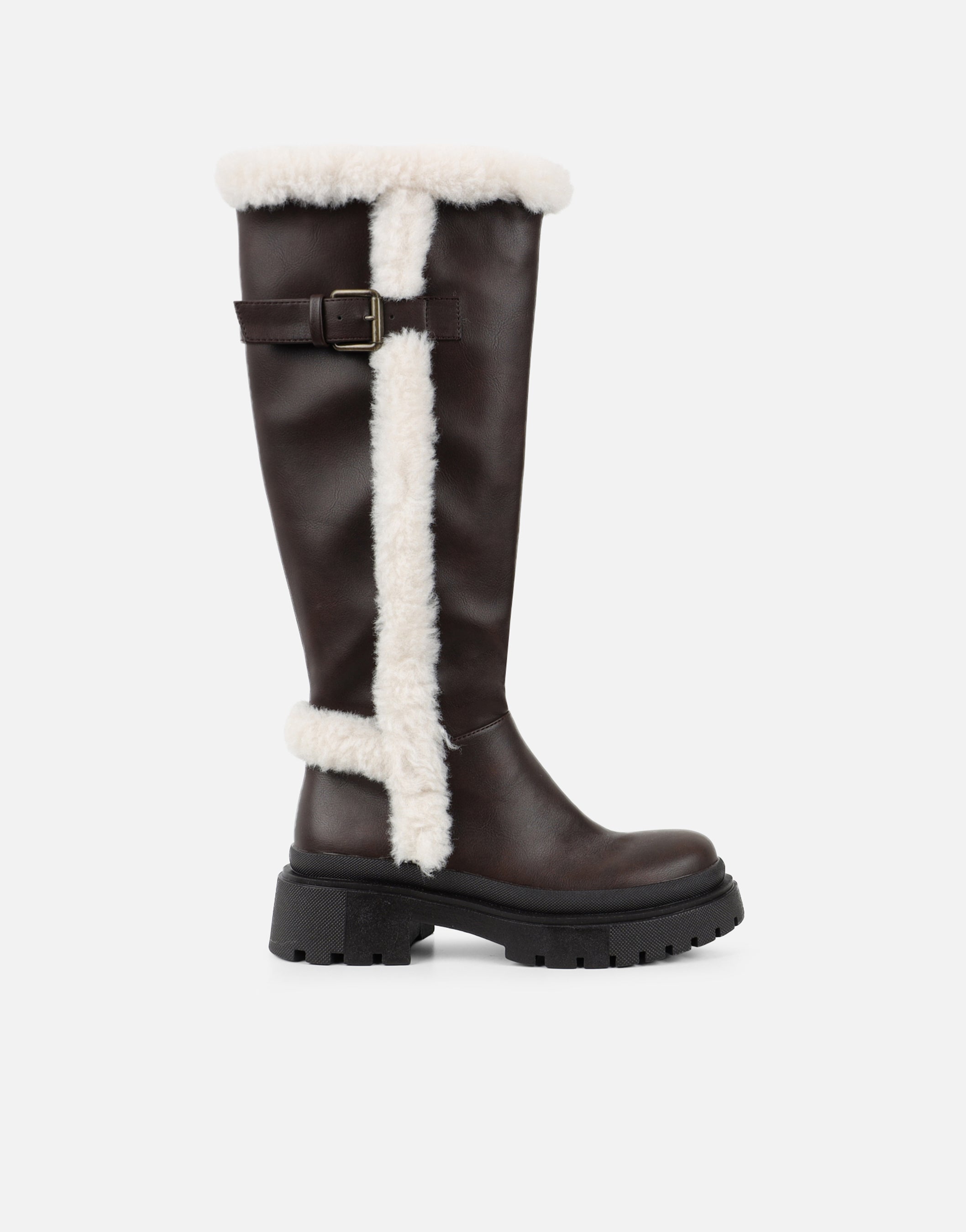 Earhart Brown Faux Fur Detail Chunky Boots