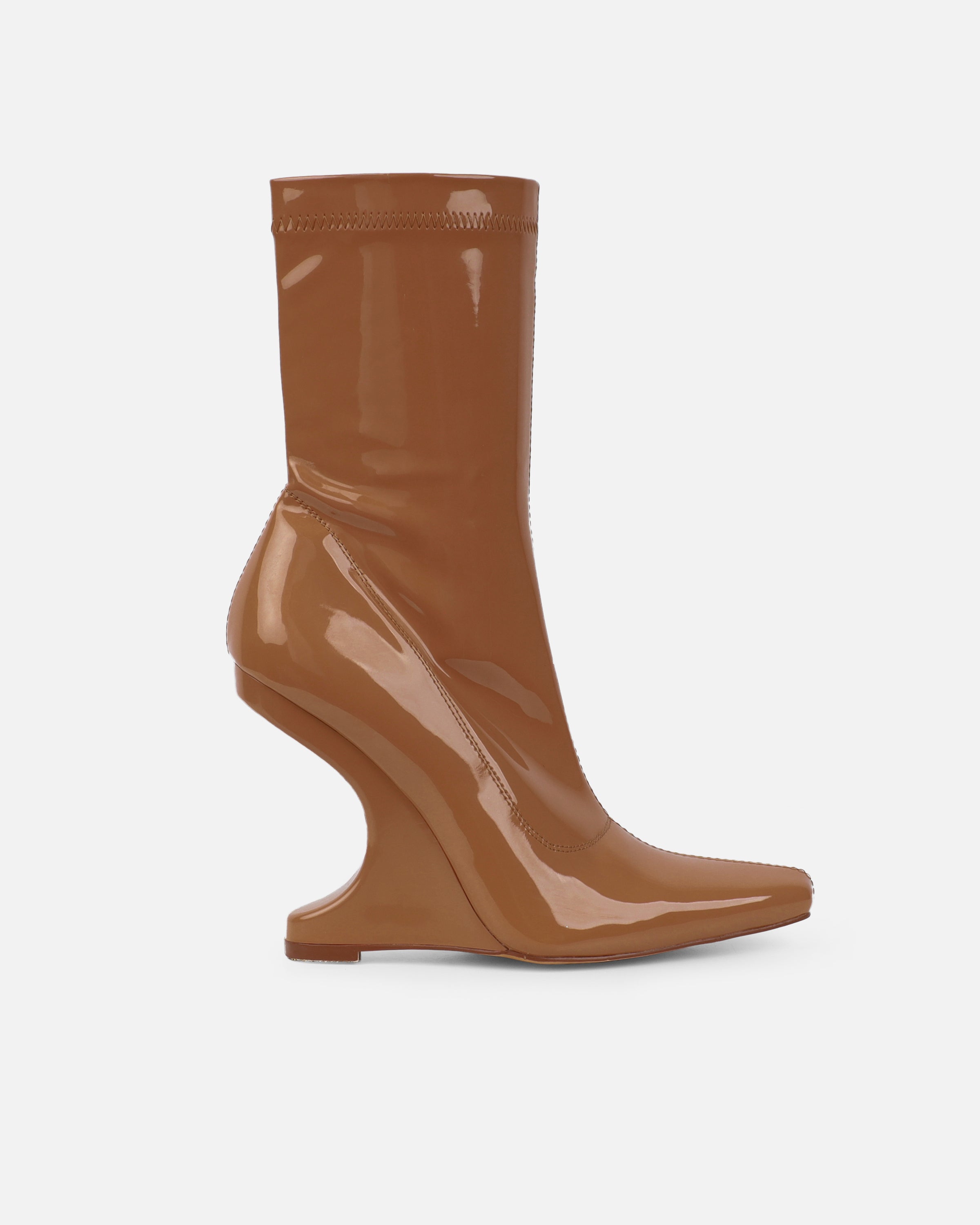 Abel Caramel Patent Wedge Heeled Ankle Boots