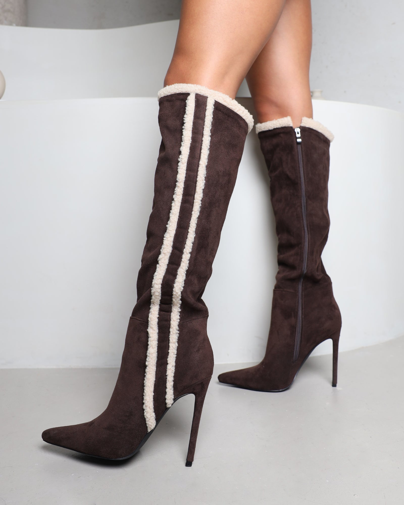 Anders Chocolate Suede Borg Trimmed Knee Boots