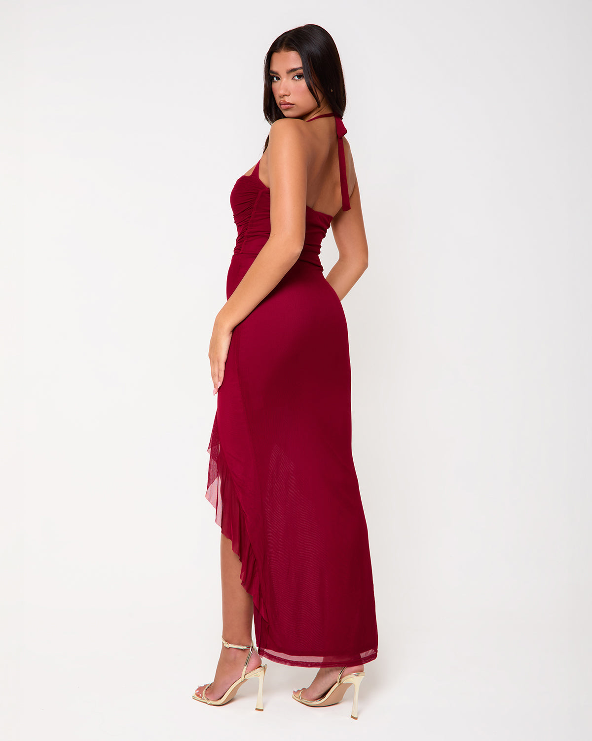 Tribeca Cherry Red Halterneck Maxi Dress