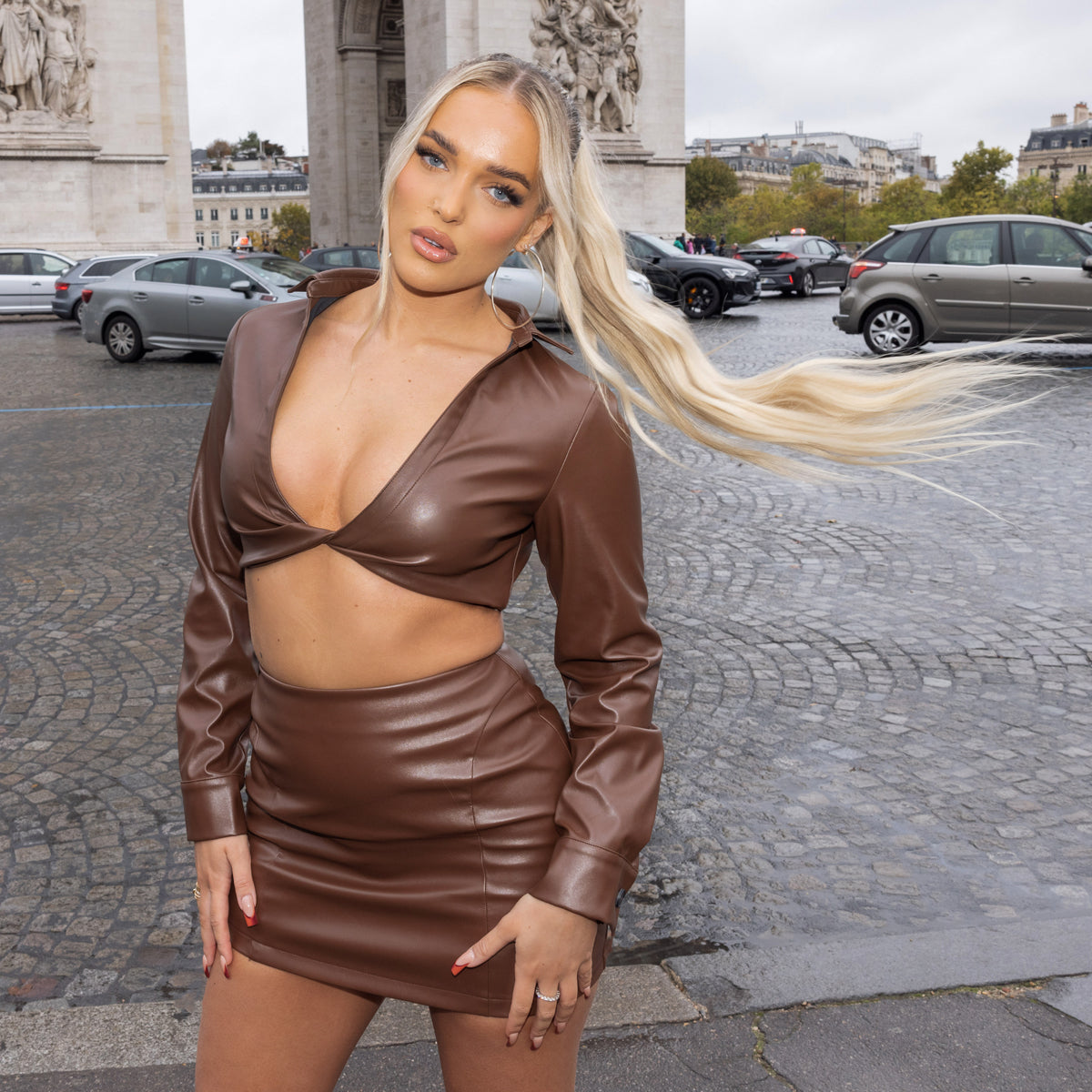 Mary Bedford Coco Chocolate Faux Leather Twist Crop Top