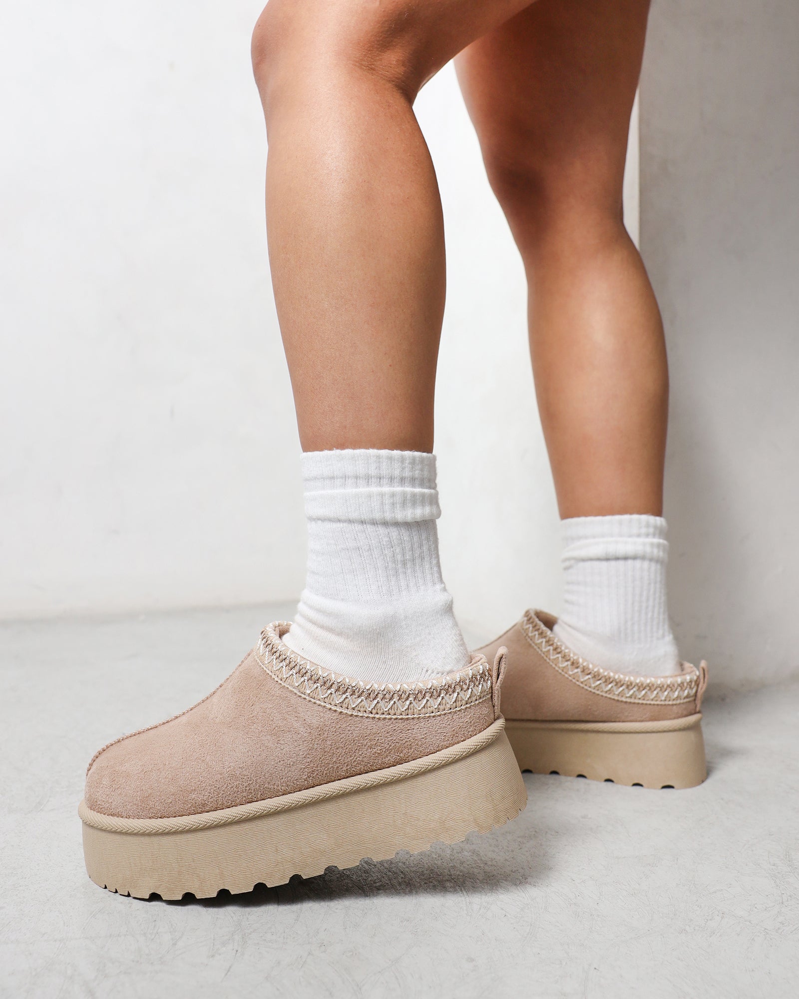 Coko Beige Faux Suede Flatform
