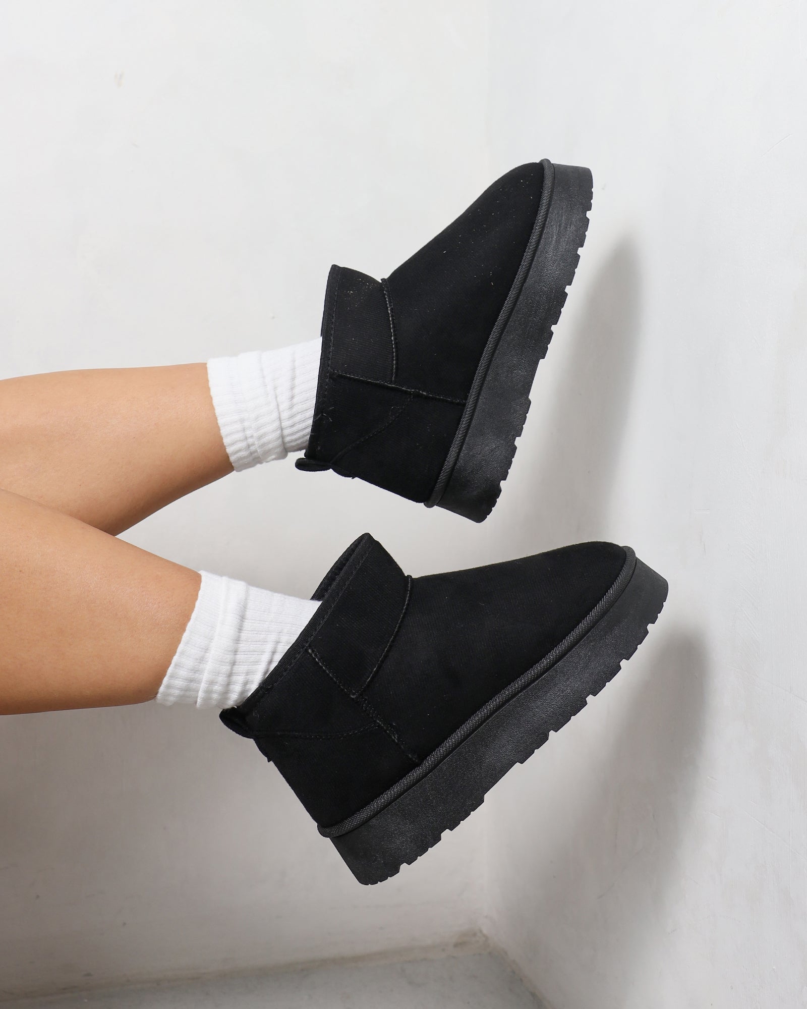 Cori Black Faux Suede Flatform Boots
