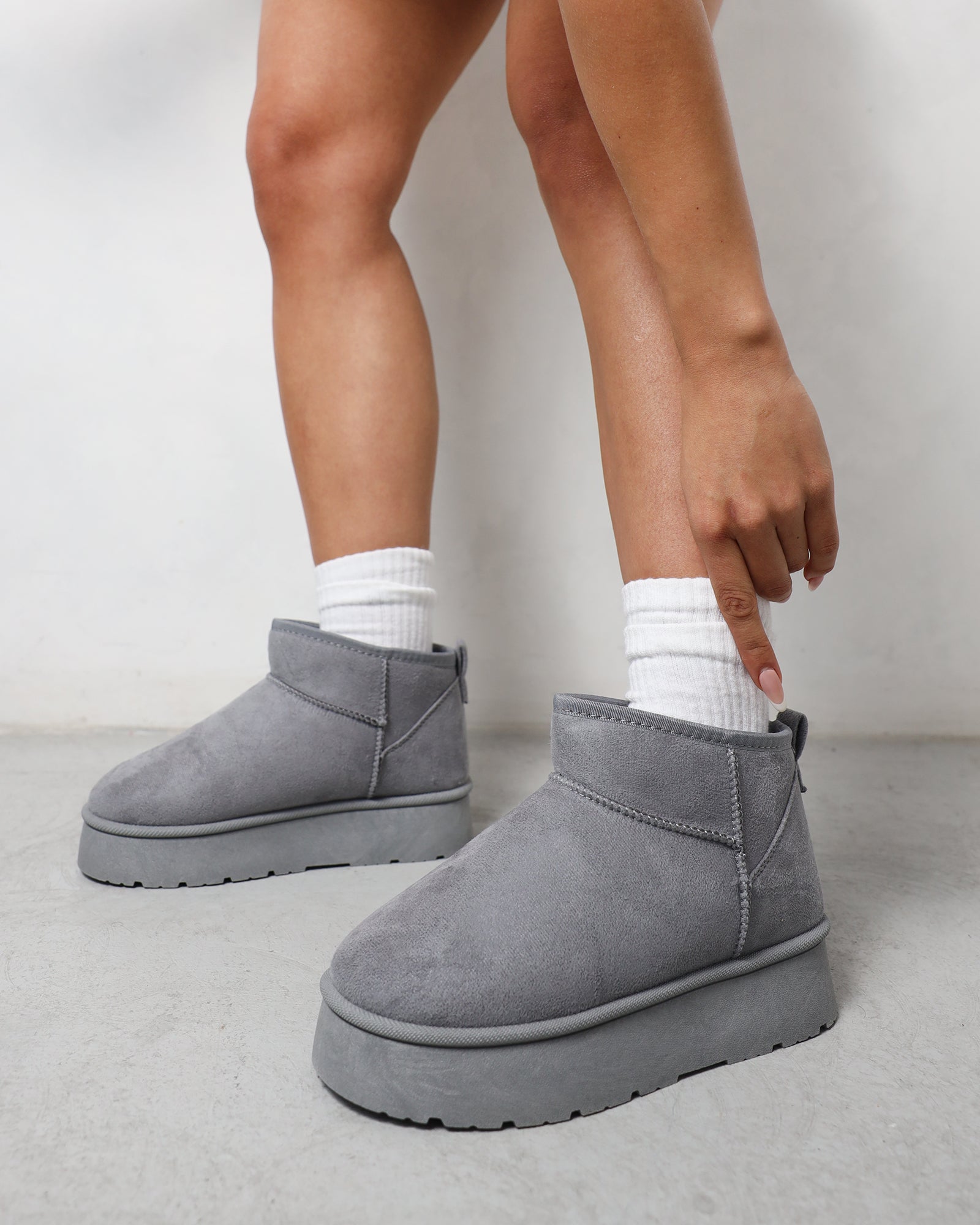 Cori Grey Faux Suede Flatform Boots