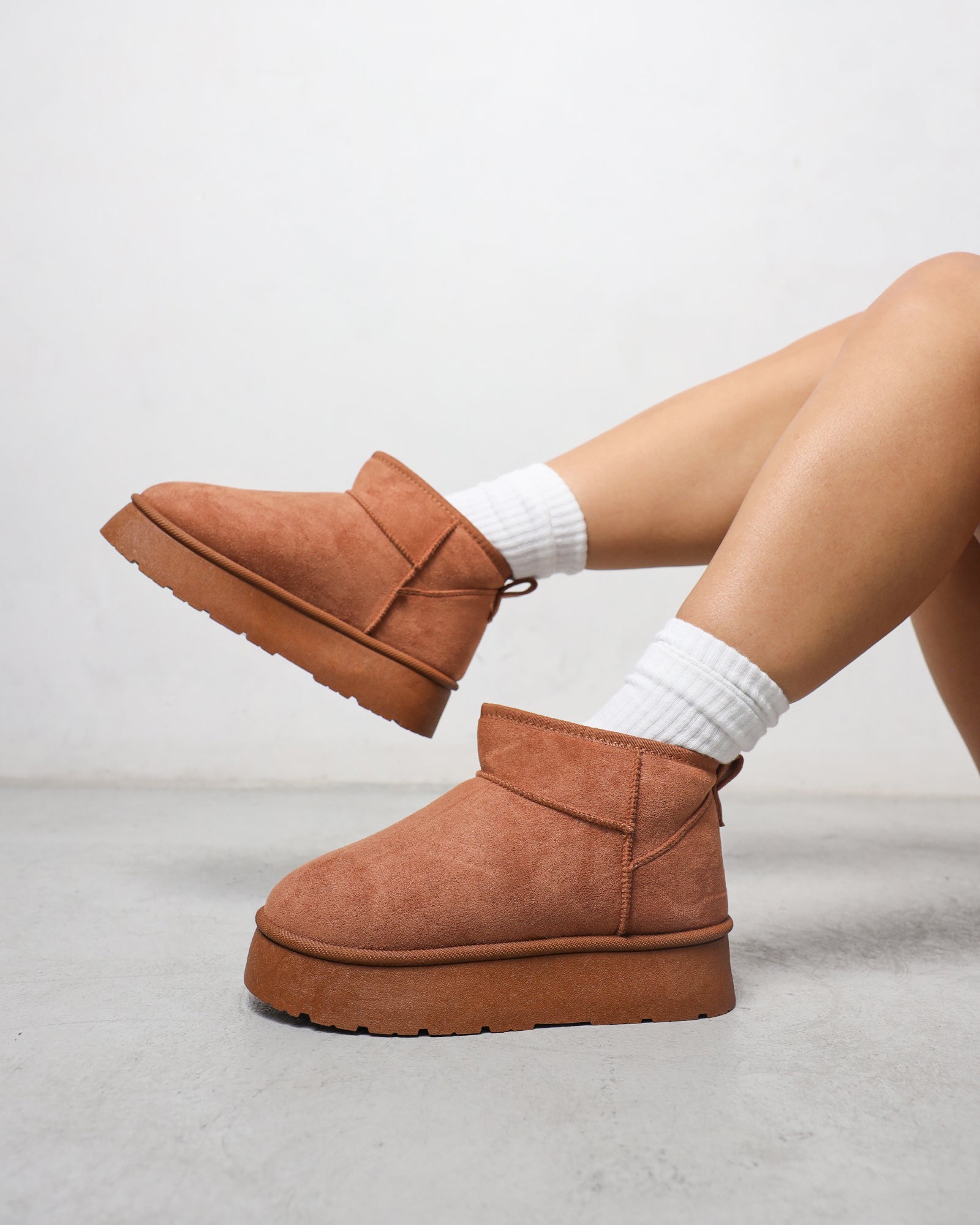 Cori Tan Faux Suede Flatform Boots