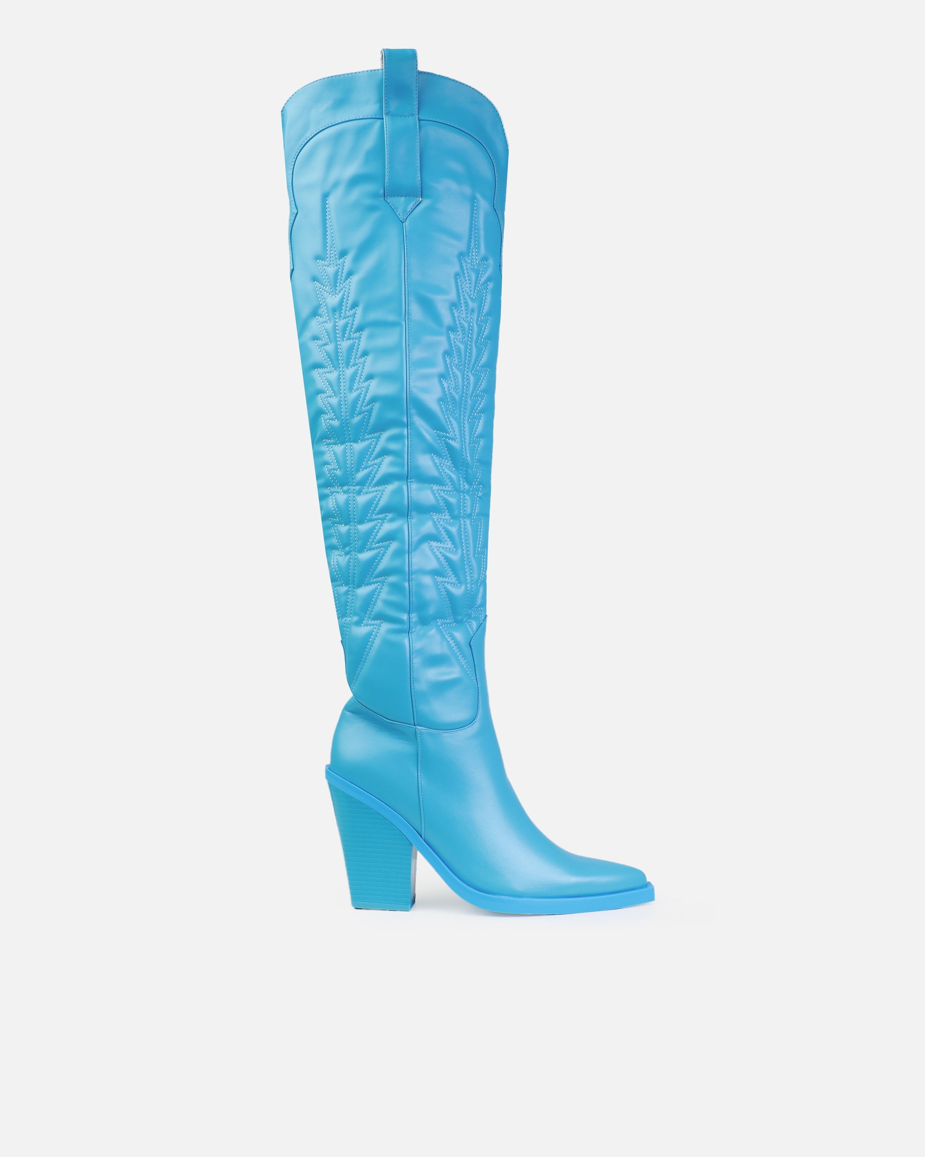 Tasha Ghouri Garcia Blue Over The Knee Western Boots