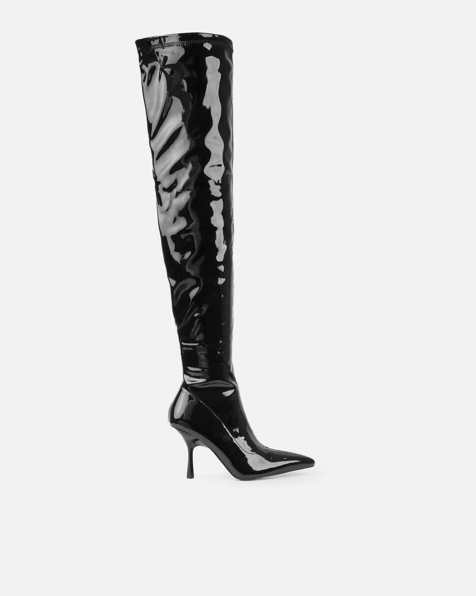 Vermont Black Patent Stretch Over The Knee Boots