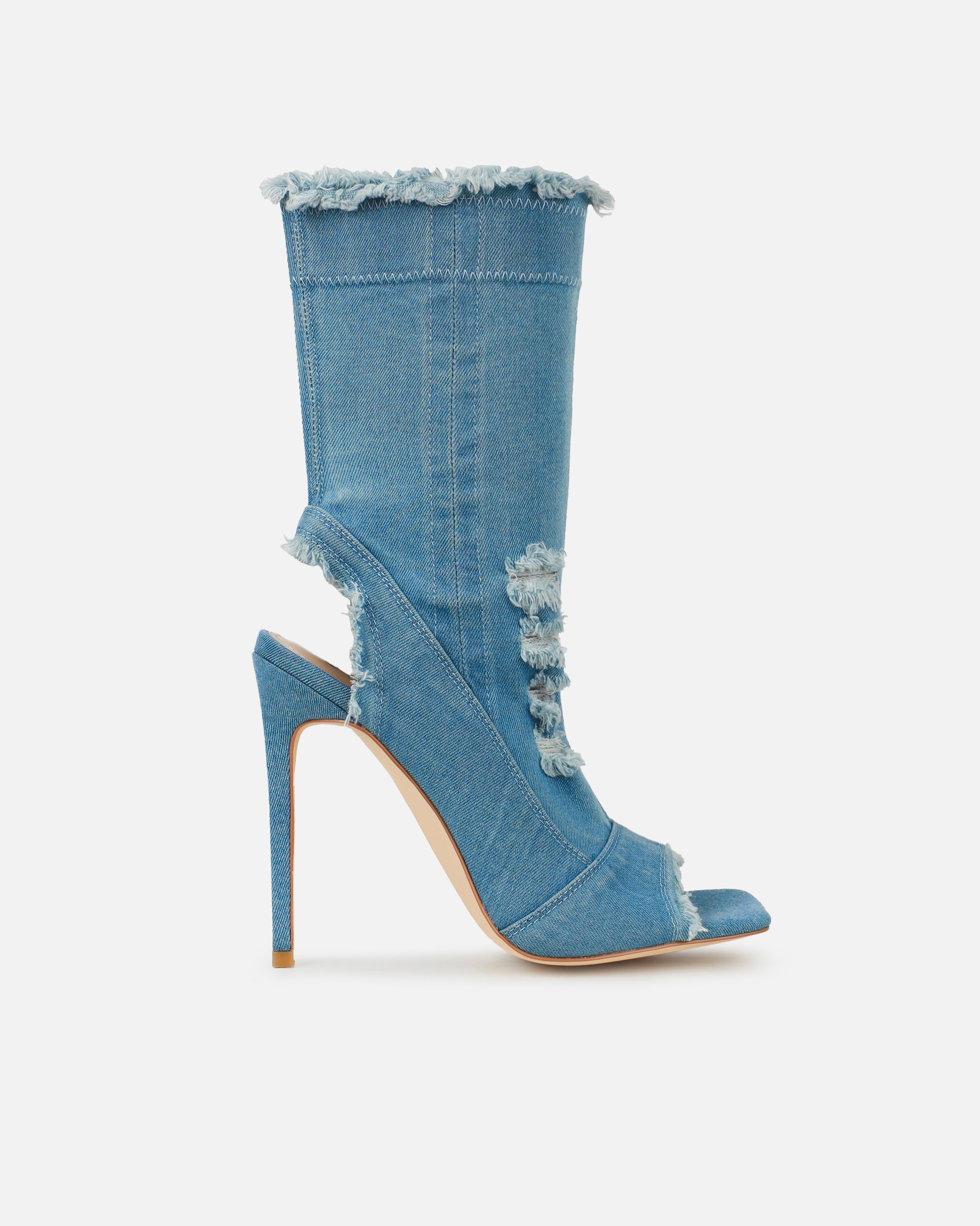 Andreas Blue Denim Open Toe Stiletto Ankle Boots