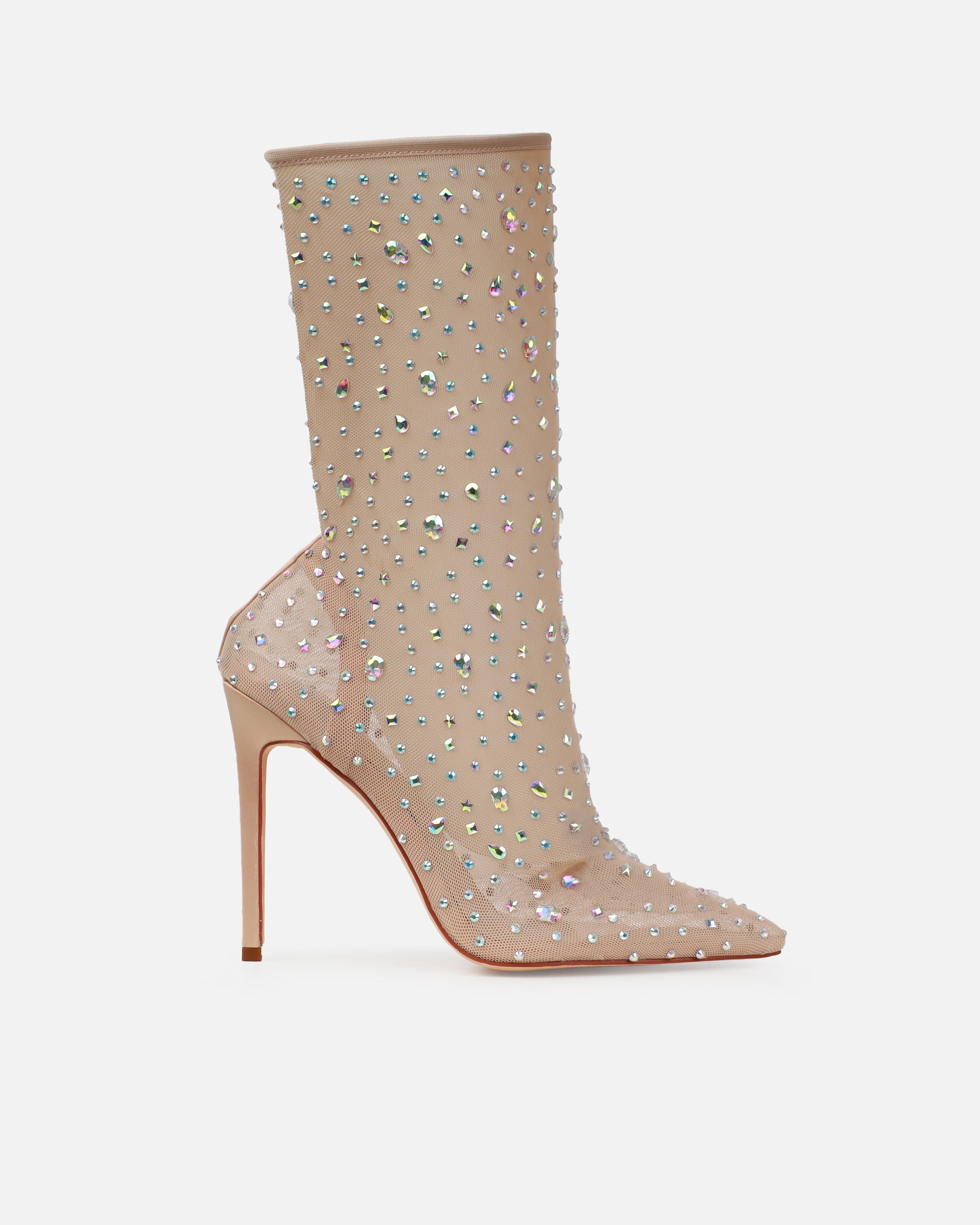 Sparki Nude Mesh Diamante Stiletto Heels
