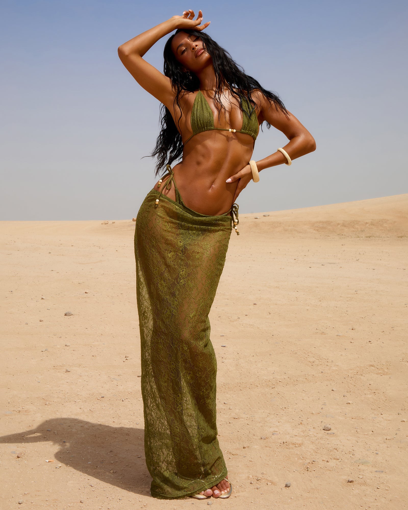 ANAYA KHAKI LACE MAXI SKIRT