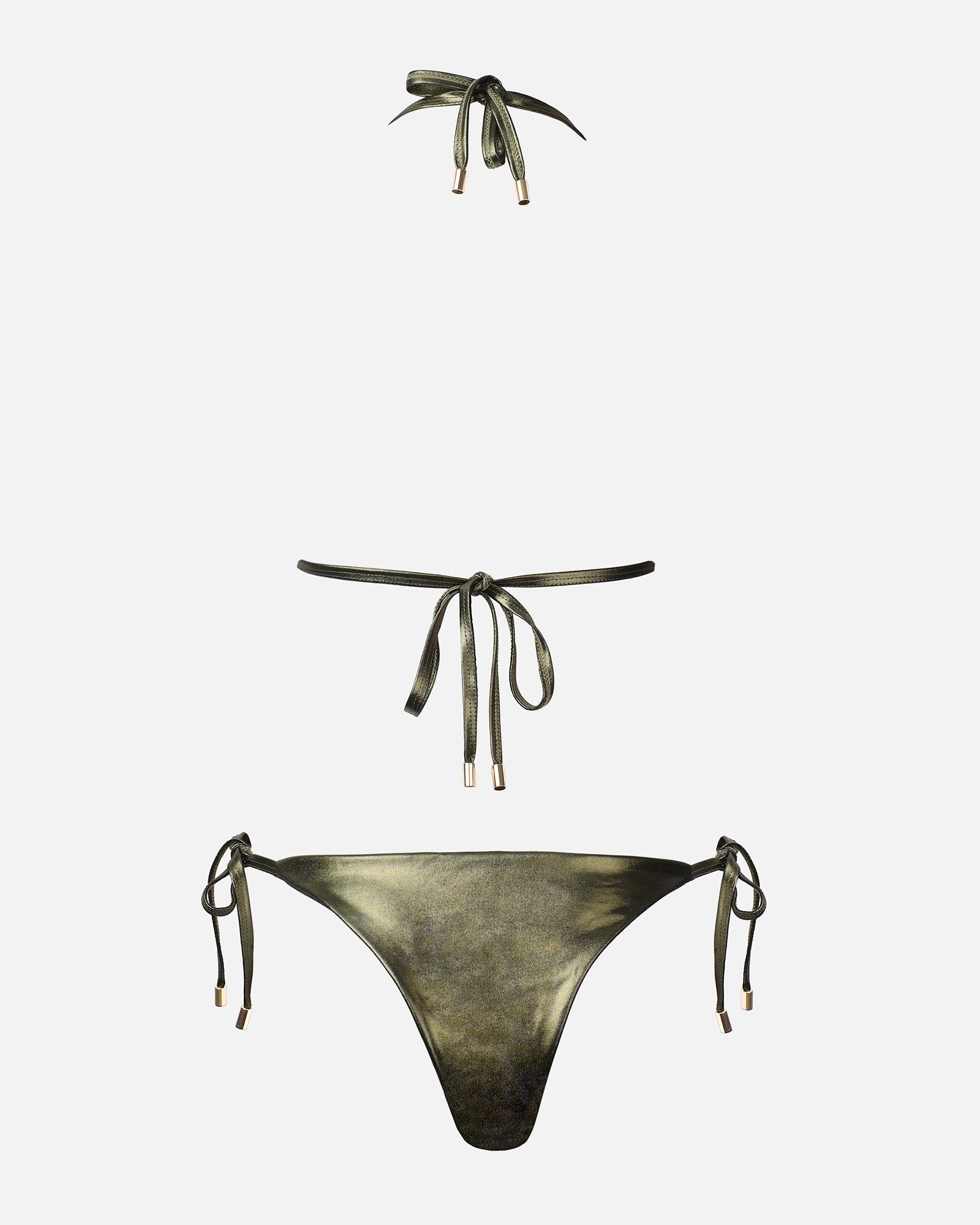 Amina Khaki Metallic Triangle Bikini Set