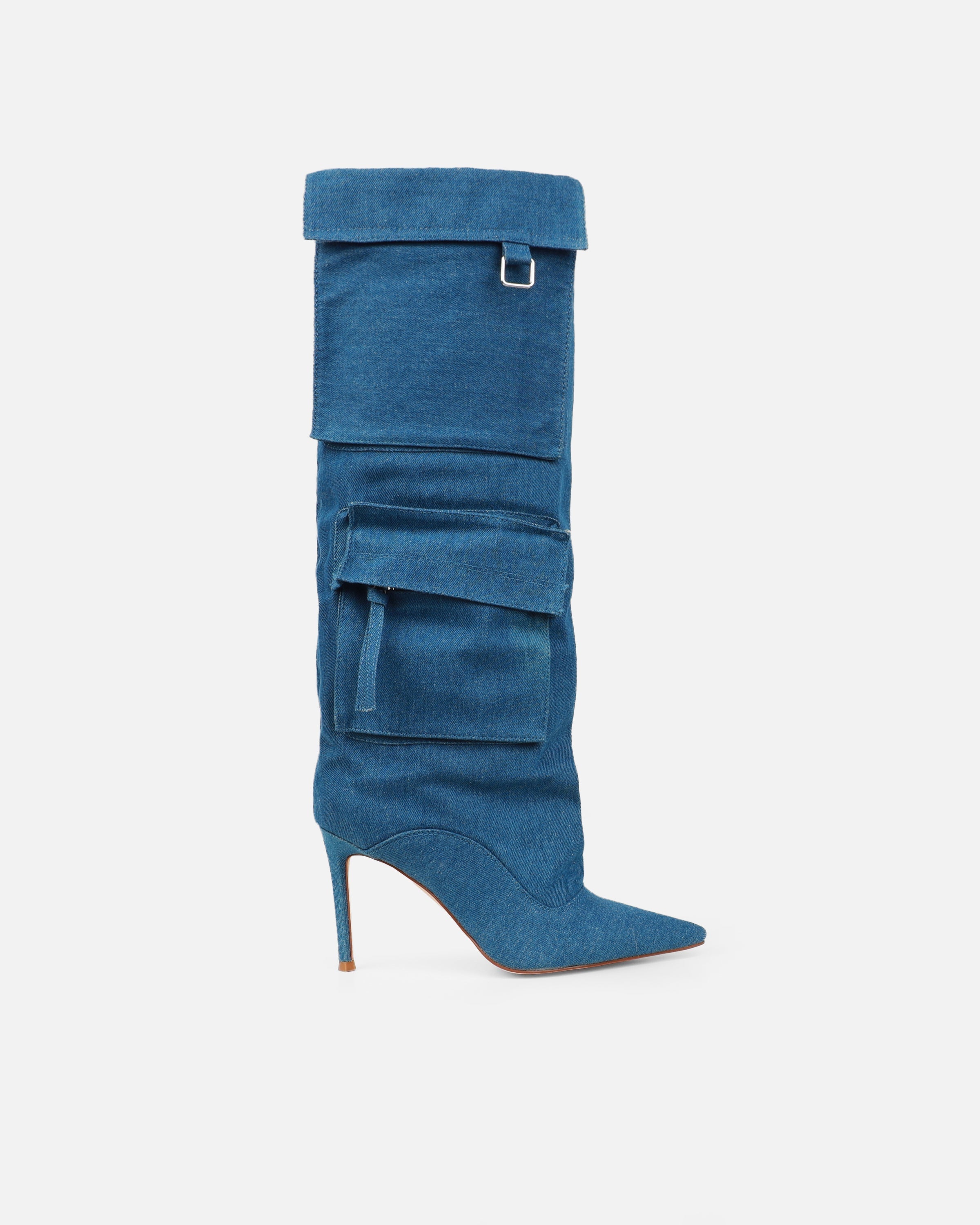 Stan Blue Denim Cargo Stiletto Boots
