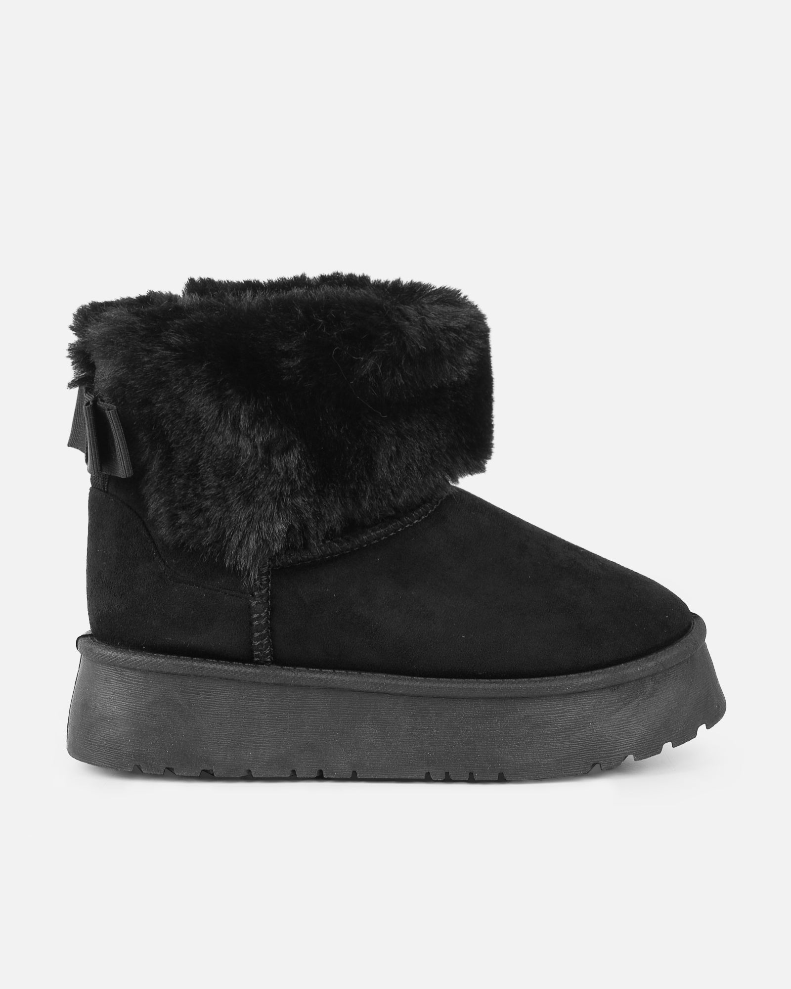 Tomiee Black Faux Suede Fur Trimmed Ankle Boots