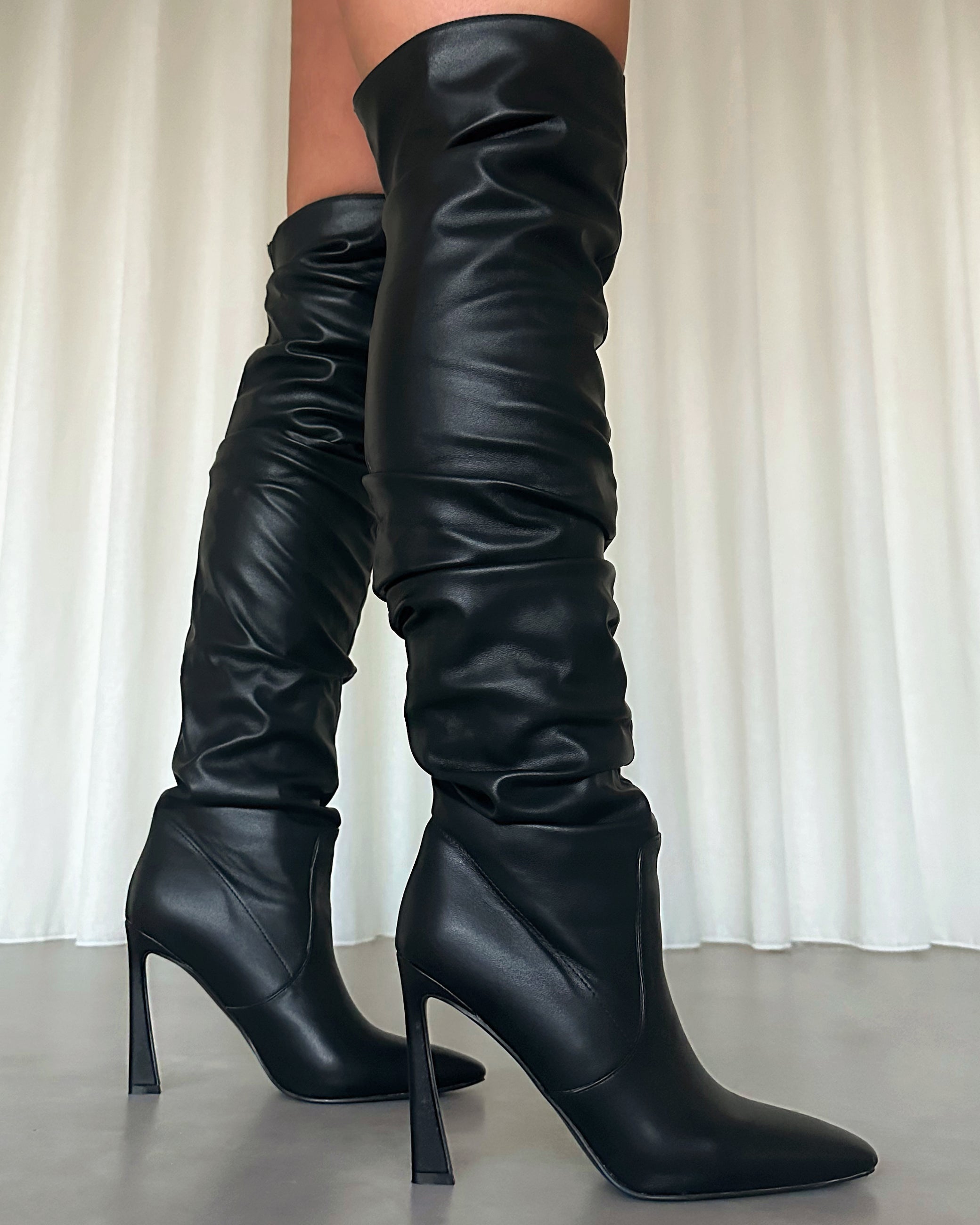 Usher Black Slouch High Heeled Over The Knee Boots