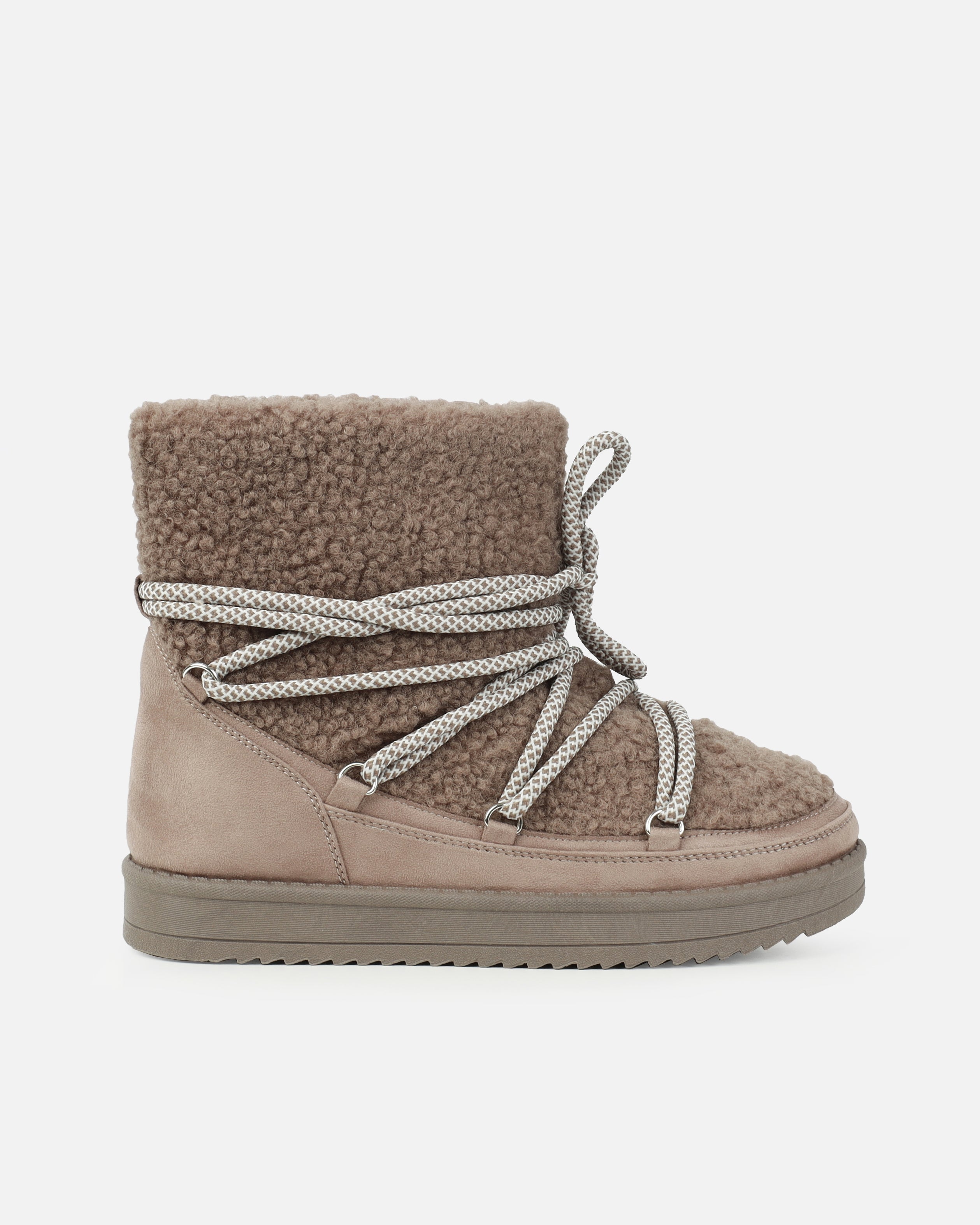 Warmth Beige Borg Mix Laced Snow Boots