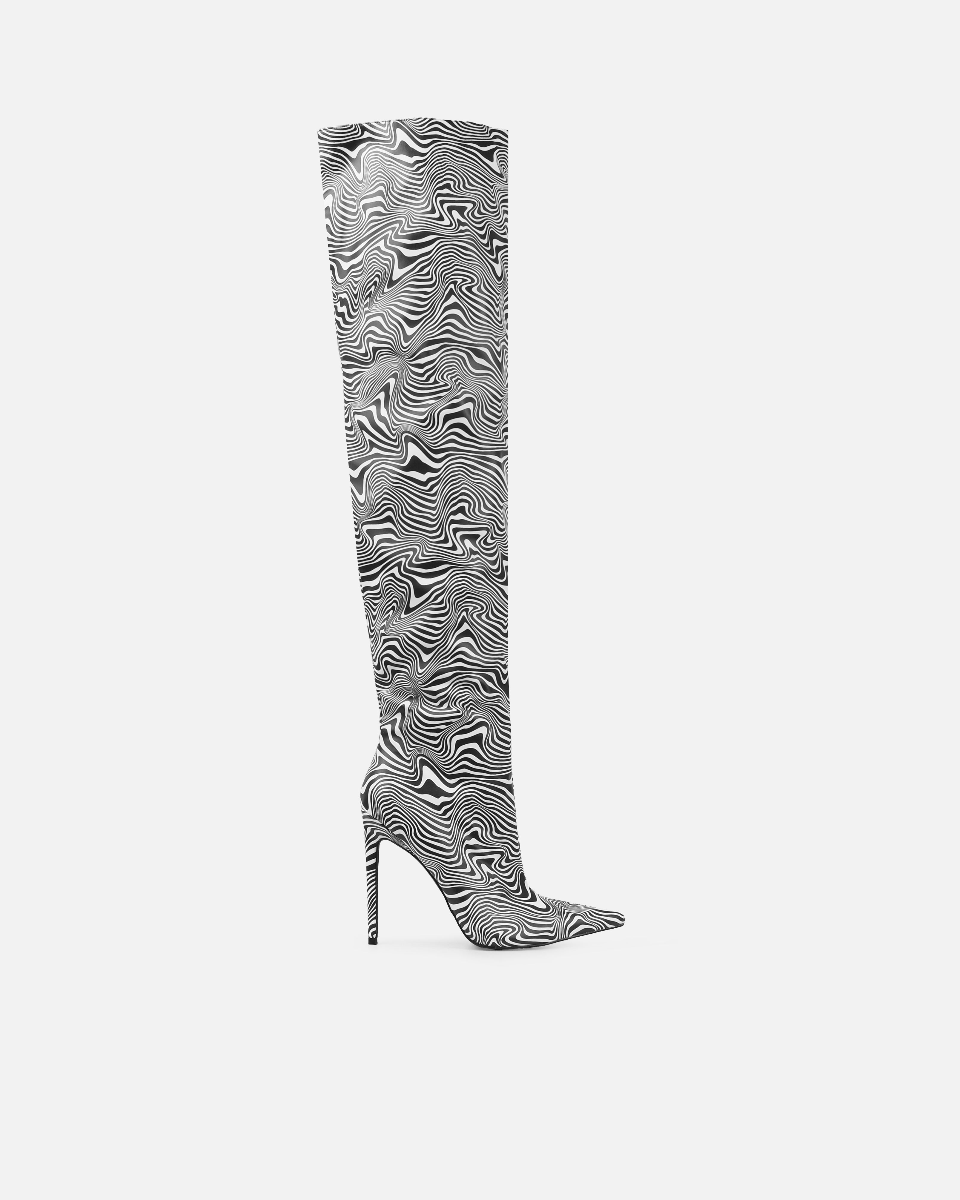 Mary Bedford Wild Monochrome Print Thigh High Boots